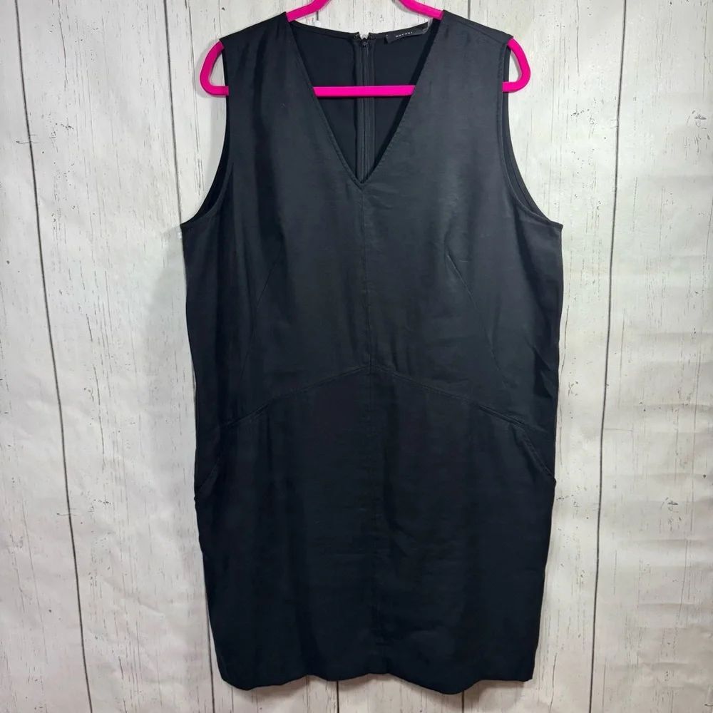 NatoriâBlack Faux Leather Sleeveless Shift Dress XL Minimalist Quiet Luxury